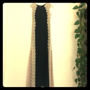 Lace Trimmed Elegant Black Gown